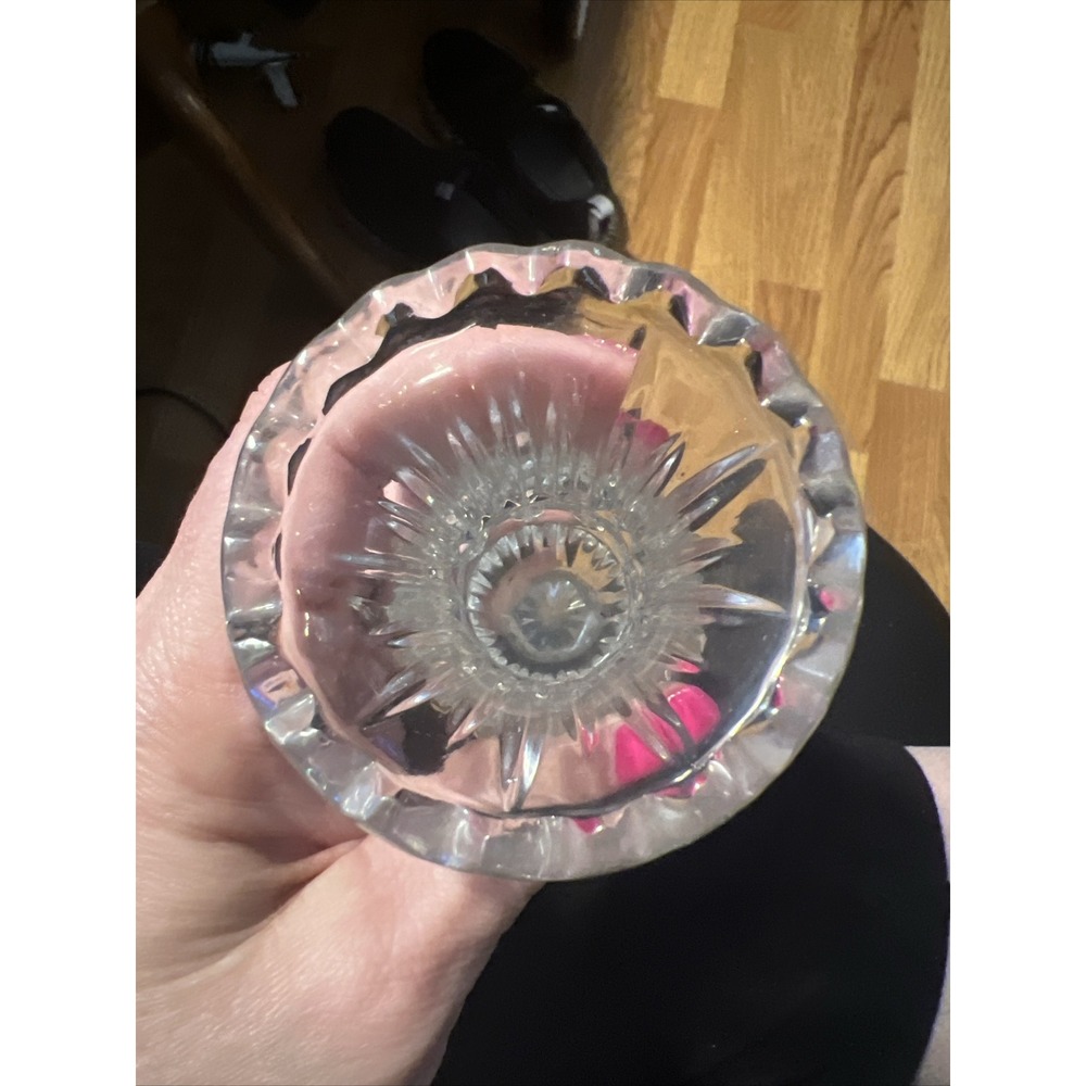 Clear Glass Footed Bud Vase Pinwheel Pattern Sawtooth Rim Small 4.25" - Picture 3 of 3